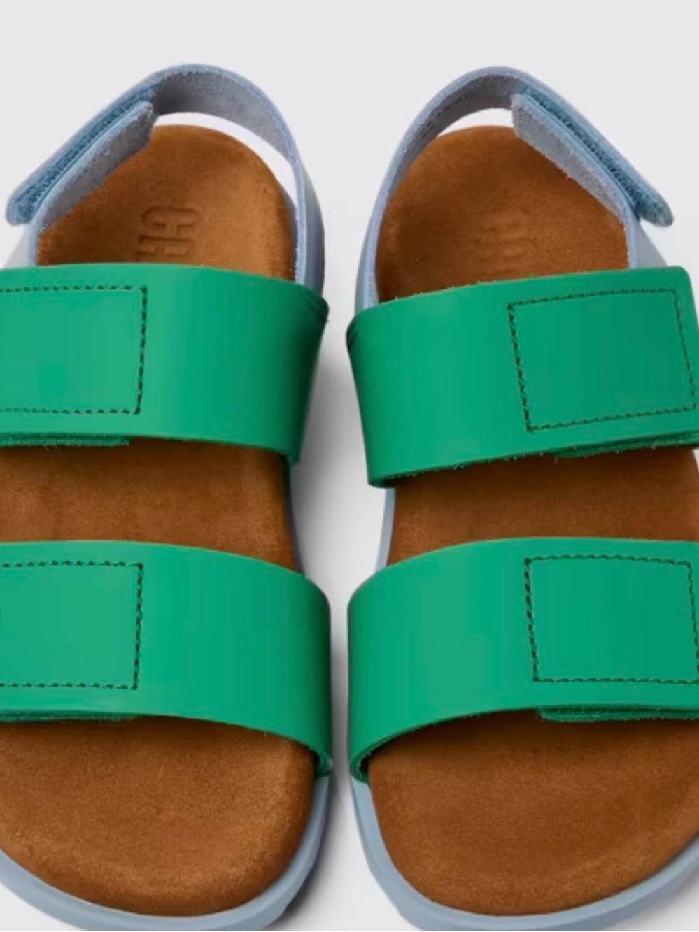 Camper Kids Bright Green Double-Strap Sandals with Brown Footbed